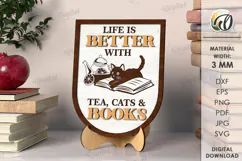 Wooden Bookshelf Sign Laser Cut. Stand Decor SVG Product Image 1