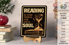 Wooden Bookshelf Sign Laser Cut. Stand Decor SVG Product Image 1