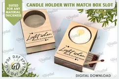 Wooden Candle Holder with Match Box Slot Laser Cut Product Image 1