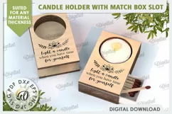 Wooden Candle Holder with Match Box Slot Laser Cut Product Image 1