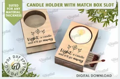 Wooden Candle Holder with Match Box Slot Laser Cut Product Image 1