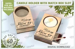 Wooden Candle Holder with Match Box Slot Laser Cut Product Image 1