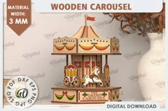 3D Wooden Carousel Laser Cut Design. Wooden Kids Toy SVG Product Image 1