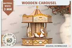 3D Wooden Carousel Laser Cut Design. Wooden Kids Toy SVG Product Image 1