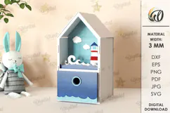 Wooden Children's House Box Laser Cut. Kid's Storage Box SVG Product Image 1