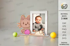 Cute Baby Photo Frame Laser Cut. Kids Cat Frame Svg Product Image 1