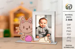 Cute Baby Photo Frame Laser Cut. Kids Cat Frame Svg Product Image 2