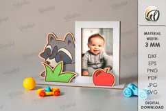 Cute Baby Photo Frame Laser Cut. Kids Raccoon Frame Svg Product Image 1