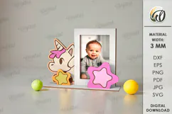 Cute Baby Photo Frame Laser Cut. Kids Unicorn Frame Svg Product Image 1
