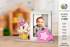 Cute Baby Photo Frame Laser Cut. Kids Unicorn Frame Svg Product Image 2