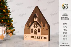 Christmas House Laser Cut. Wooden Christmas Decor SVG Product Image 1