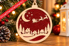 Wooden Christmas Village Ornament SVG Product Image 1