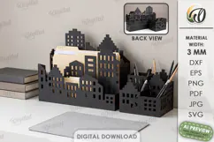 City Organizer Laser Cut. Desk Organizer. Pencil Holder SVG Product Image 1