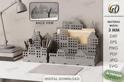 City Organizer Laser Cut. Desk Organizer. Pencil Holder SVG Product Image 1