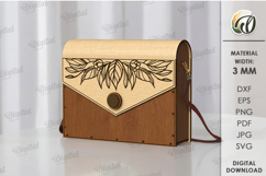 Wooden Clutch Laser Cut. Floral Women Clutch Purse SVG Product Image 1