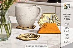Kitchen Coaster Laser Cut. Drink Coaster With Holder SVG Product Image 1