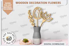 Wooden Decoration Flowers Laser Cut. Wooden Wildflowers SVG Product Image 1