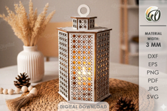 3D Decorative Lantern Laser Cut. Tea Light Candle Holder SVG Product Image 1