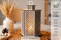 3D Decorative Lantern Laser Cut. Tea Light Candle Holder SVG Product Image 1