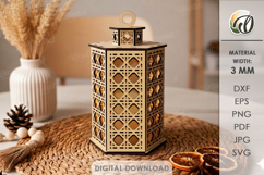 3D Decorative Lantern Laser Cut. Tea light Candle Holder SVG Product Image 1