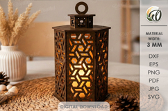 3D Decorative Lantern Laser Cut. Tea light Candle Holder SVG Product Image 1