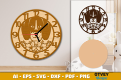 Wooden Dog with Flowers Wall Clock Lasercut Product Image 4
