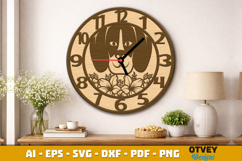 Wooden Dog with Flowers Wall Clock Lasercut Product Image 2