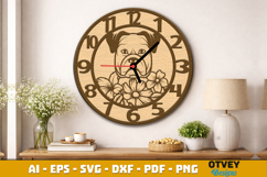Wooden Dog with Flowers Wall Clock Lasercut Product Image 4