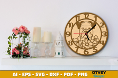 Wooden Dog with Flowers Wall Clock Lasercut Product Image 3