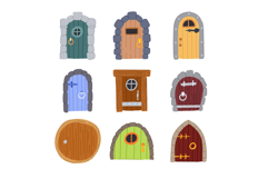 wooden door fairy tale house set cartoon Product Image 1