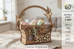 3D Easter Basket Laser Cut. Easter Egg Holder SVG Product Image 1