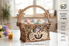 3D Easter Basket Laser Cut. Easter Egg Holder SVG Product Image 1