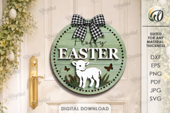 3D Easter Round Sign Laser Cut. Door Sign SVG Product Image 1
