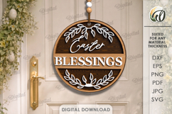 3D Easter Round Sign Laser Cut. Door Sign SVG Product Image 1