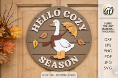 Fall Round Sign Laser Cut. Goose SVG. Hello Cozy Season Product Image 1
