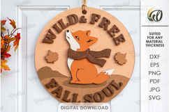 Autumn Round Sign Laser Cut. Fox SVG. Wild and Free Product Image 1