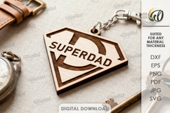 Father's Day Keychain Laser Cut. Keyring SVG. Superdad Product Image 1