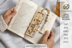Floral Bookmark Laser Cut. Boho Engraved Bookmark SVG Product Image 1