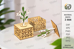 Wooden Floral Box Laser Cut. Storage Box With Flower SVG Product Image 1