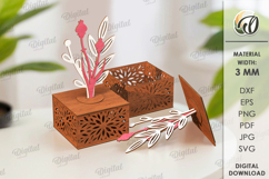Wooden Floral Box Laser Cut. Storage Box With Flower SVG Product Image 1