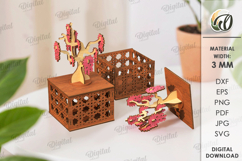 Wooden Floral Box Laser Cut. Storage Box With Plant SVG Product Image 1