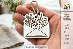 Floral Keychain Laser Cut. Boho Keyring. Letter with flowers Product Image 1