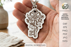 Floral Keychain Laser Cut. Boho Keyring. Key SVG Product Image 1