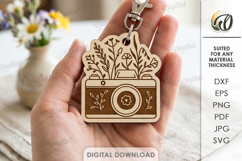 Floral Keychain Laser Cut. Boho Keyring. Camera SVG Product Image 1