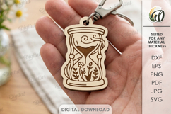 Floral Keychain Laser Cut. Boho Keyring. Hourglass SVG Product Image 1