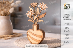 3D Flowers With A Vase Laser Cut. Stand Decor SVG Product Image 1