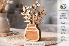 3D Flowers With A Vase Laser Cut. Stand Decor SVG Product Image 1