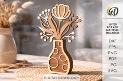 3D Flowers With A Vase Laser Cut. Stand Decor SVG Product Image 1
