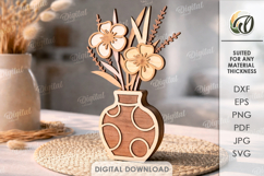 3D Flowers With A Vase Laser Cut. Stand Decor SVG Product Image 1