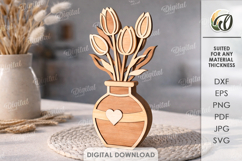 3D Flowers With A Vase Laser Cut. Stand Decor SVG Product Image 1